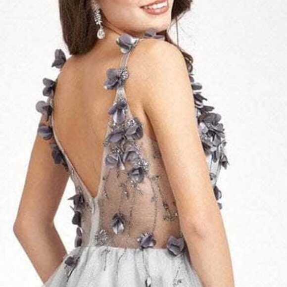 NWT Elizabeth K GS1999 Cocktail Dress Mesh Silver Size L - Picture 4 of 9